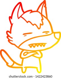 warm gradient line drawing of a cartoon wolf showing teeth