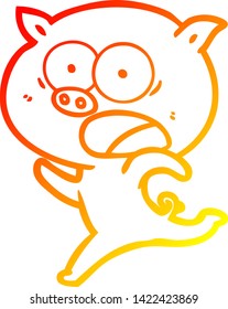 warm gradient line drawing of a cartoon pig running