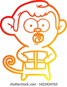 warm gradient line drawing of a cartoon shocked monkey