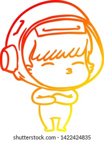warm gradient line drawing of a cartoon curious astronaut