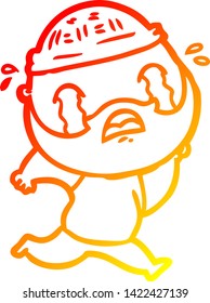 warm gradient line drawing of a cartoon bearded man crying