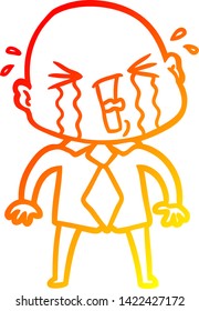 dibujo de línea de gradiente cálido de una caricatura llorando hombre calvo