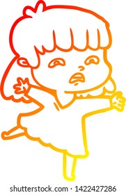 warm gradient line drawing of a cartoon worried woman