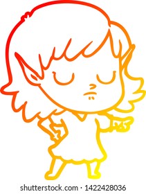 dibujo de línea de gradiente cálido de una chica elfo de caricatura