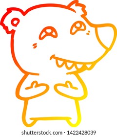 dibujo de línea de gradiente cálido de un oso polar de dibujos animados que muestra dientes