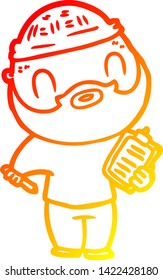dibujo de línea de gradiente cálido de un hombre barbudo de dibujos animados