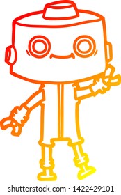dibujo de línea de degradado cálido de un robot de dibujos animados