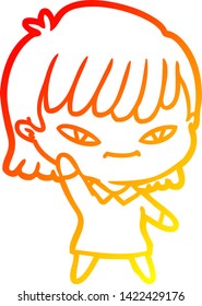 warm gradient line drawing of a cartoon woman
