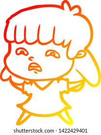 warm gradient line drawing of a cartoon worried woman