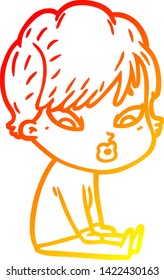 warm gradient line drawing of a cartoon woman