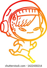 dibujo de línea de gradiente cálido de una astronauta de dibujos animados