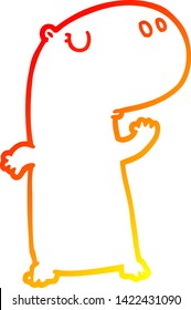 dibujo de línea de gradiente cálido de un hipopótamo de dibujos animados