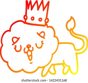 warm gradient line drawing of a cartoon lion with crown