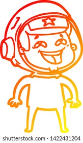 warm gradient line drawing of a cartoon laughing astronaut