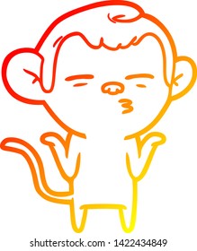 warm gradient line drawing of a cartoon suspicious monkey