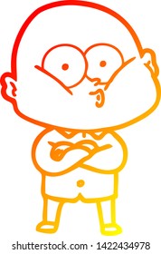 warm gradient line drawing of a cartoon bald man staring
