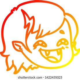 warm gradient line drawing of a cartoon vampire girl face