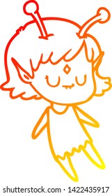 warm gradient line drawing of a cartoon alien girl
