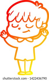 dibujo de línea de gradiente cálido de un niño feliz con dibujos animados