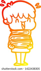 warm gradient line drawing of a cartoon laughing boy