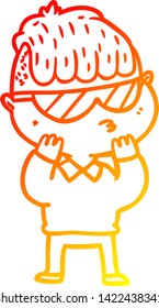 warm gradient line drawing of a cartoon boy wearing sunglasses
