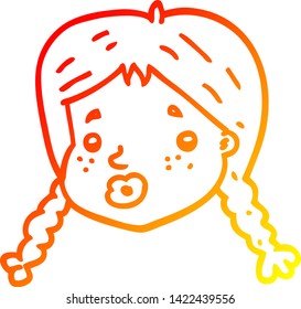 warm gradient line drawing of a cartoon girls face