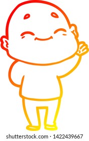 dibujo de línea de gradiente cálido de un hombre calvo feliz con dibujos animados