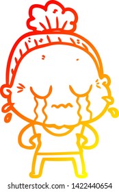 dibujo de línea de gradiente cálido de una anciana llorando caricatura
