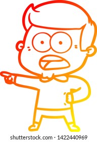 dibujo de línea de gradiente cálido de una caricatura impactado hombre