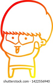 warm gradient line drawing of a cartoon happy boy
