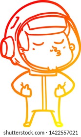 warm gradient line drawing of a cartoon confident astronaut