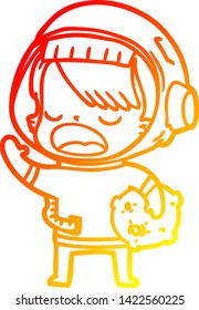 warm gradient line drawing of a cartoon space girl holding meteor