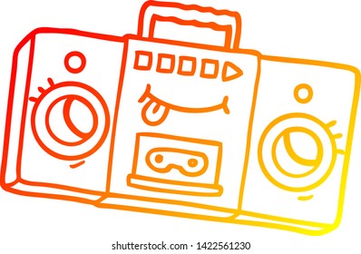 warm gradient line drawing of a cartoon retro cassette tape player