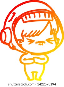warm gradient line drawing of a cartoon astronaut woman