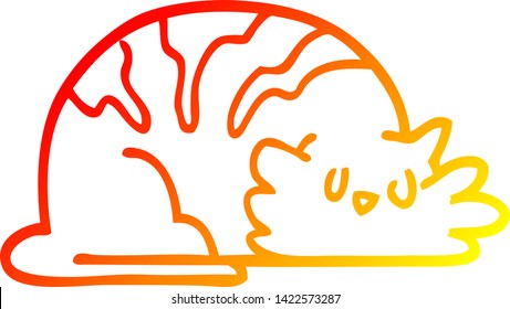 warm gradient line drawing of a cartoon sleepy cat
