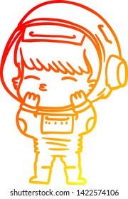 warm gradient line drawing of a cartoon curious astronaut