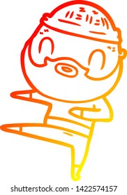 dibujo de línea de gradiente cálido de un hombre barbudo de dibujos animados