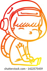 warm gradient line drawing of a cartoon curious astronaut