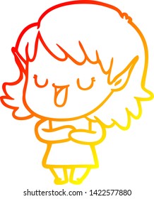 warm gradient line drawing of a cartoon elf girl