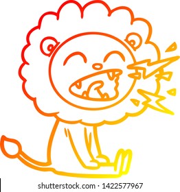 warm gradient line drawing of a cartoon roaring lion