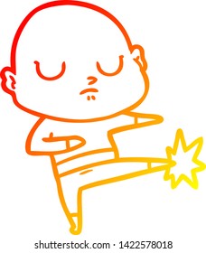 dibujo de línea de gradiente cálido de un hombre calvo de dibujos animados