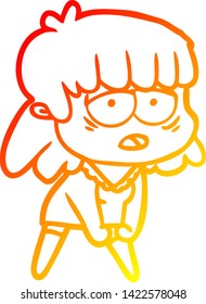 warm gradient line drawing of a cartoon tired woman