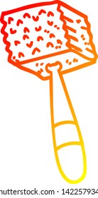 dibujo de línea de degradado cálido de un martillo de carne de dibujos animados