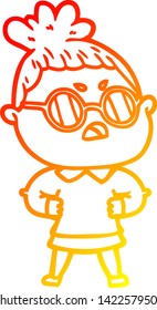 warm gradient line drawing of a cartoon annoyed woman