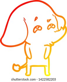 warm gradient line drawing of a cartoon elephant remembering