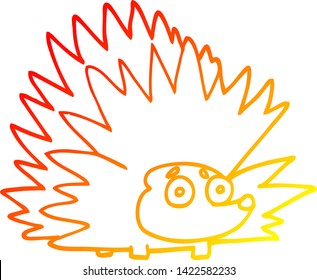 warm gradient line drawing of a cartoon spiky hedgehog
