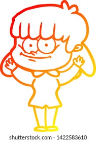 dibujo de línea de degradado cálido de una mujer sonriente de dibujos animados
