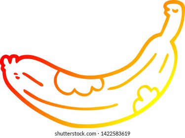 dibujo de línea de gradiente cálido de una banana giratoria de dibujos animados