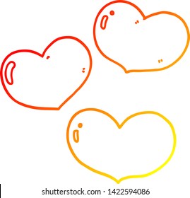 dibujo de línea de degradado cálido de una caricatura de corazones de amor