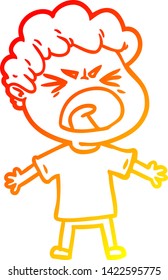 dibujo de línea de gradiente cálido de un hombre furioso de caricatura